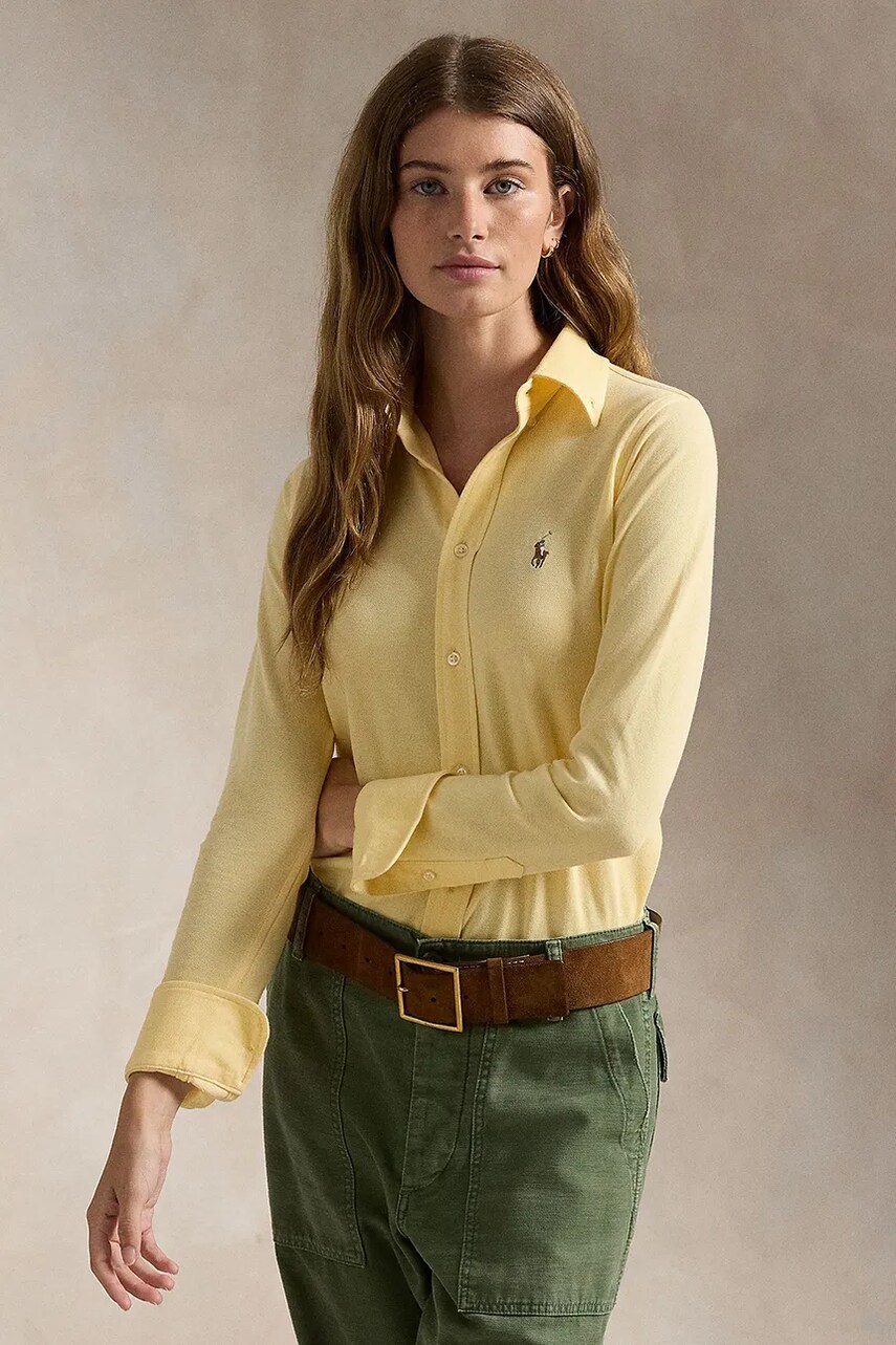 Памучна риза Polo Ralph Lauren дамска в жълто със стандартна кройка с класическа яка 211924258, Жълт
Памучна риза Polo Ralph Lauren дамска в жълто със стандартна кройка с класическа яка 211924258, Жълт