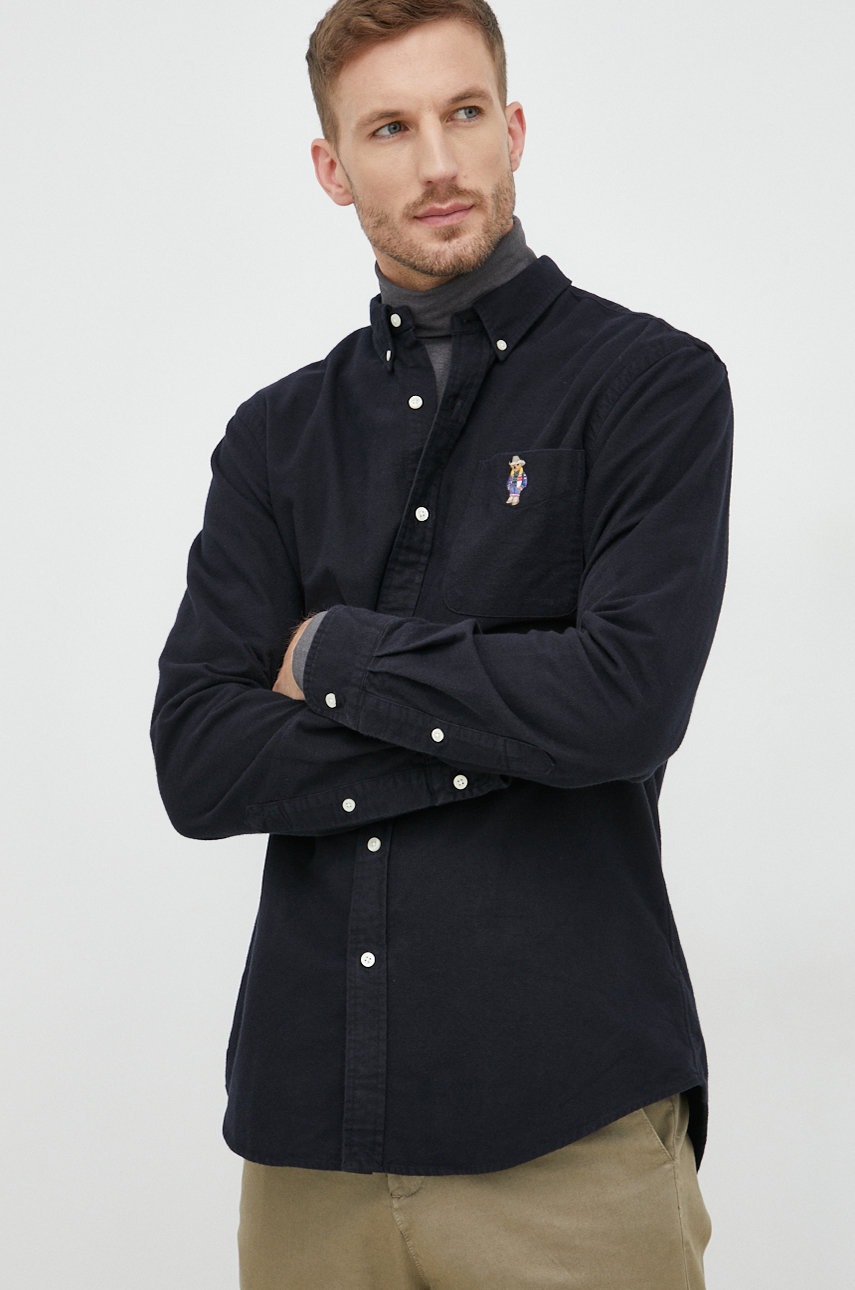 Памучна риза Polo Ralph Lauren мъжка в тъмносиньо с кройка по тялото с яка с копче, Тъмносин
Памучна риза Polo Ralph Lauren мъжка в тъмносиньо с кройка по тялото с яка с копче, Тъмносин