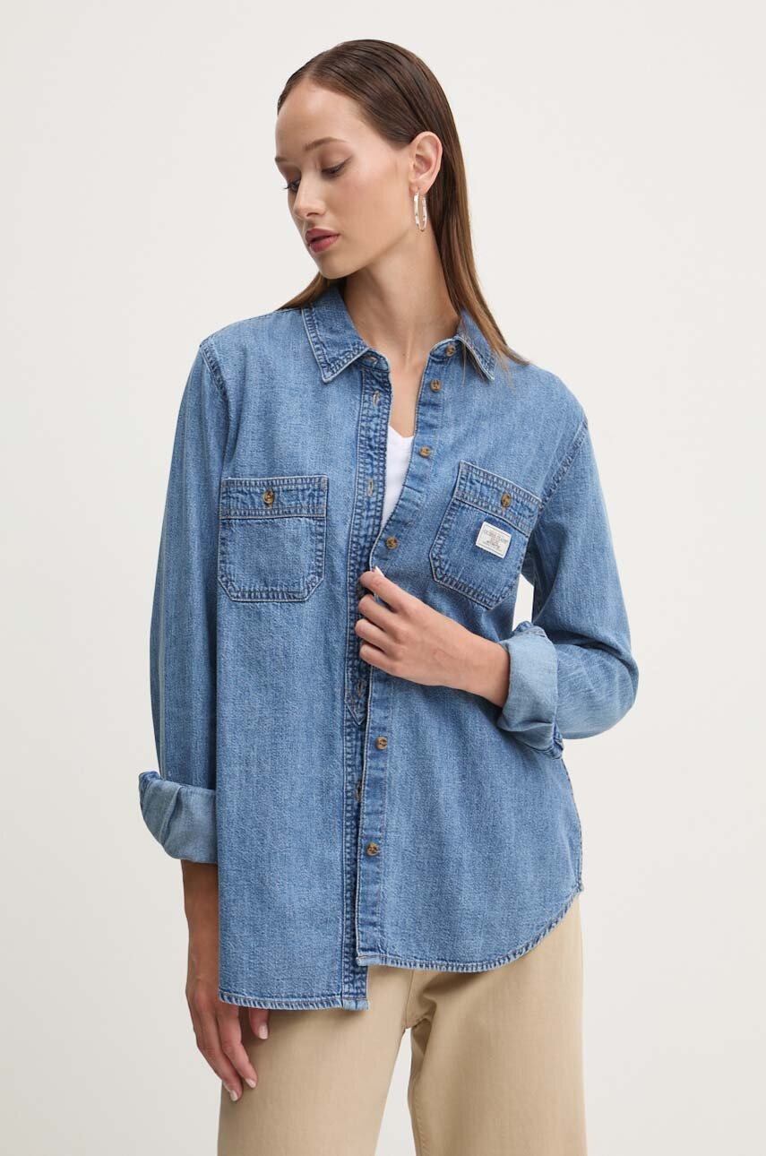 Дънкова риза Guess Jeans дамска в синьо със стандартна кройка с класическа яка W4YH37 D5EI2, Син
Дънкова риза Guess Jeans дамска в синьо със стандартна кройка с класическа яка W4YH37 D5EI2, Син