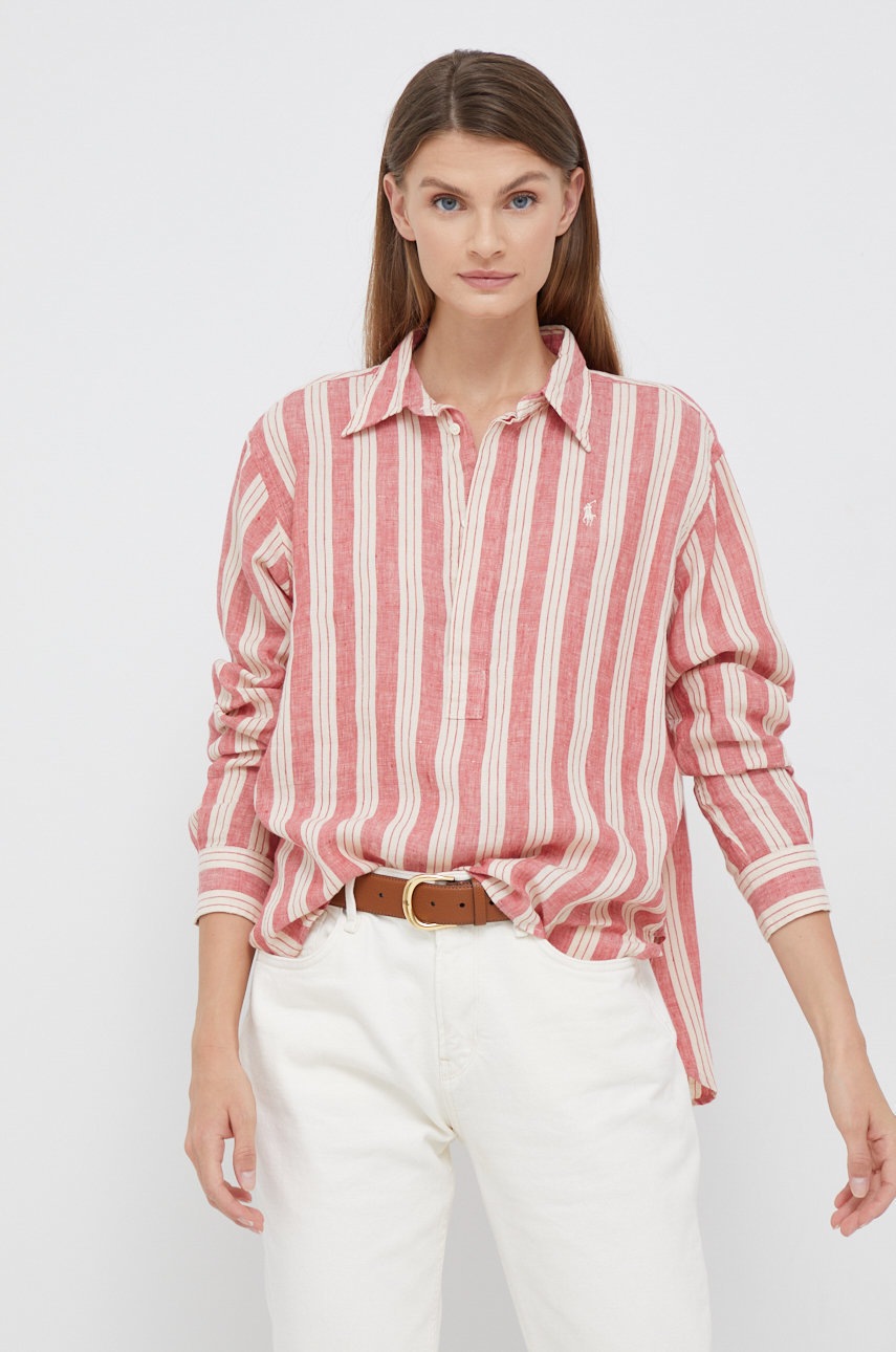 Ленена риза Polo Ralph Lauren дамска в червено със свободна кройка с класическа яка, Червен
Ленена риза Polo Ralph Lauren дамска в червено със свободна кройка с класическа яка, Червен