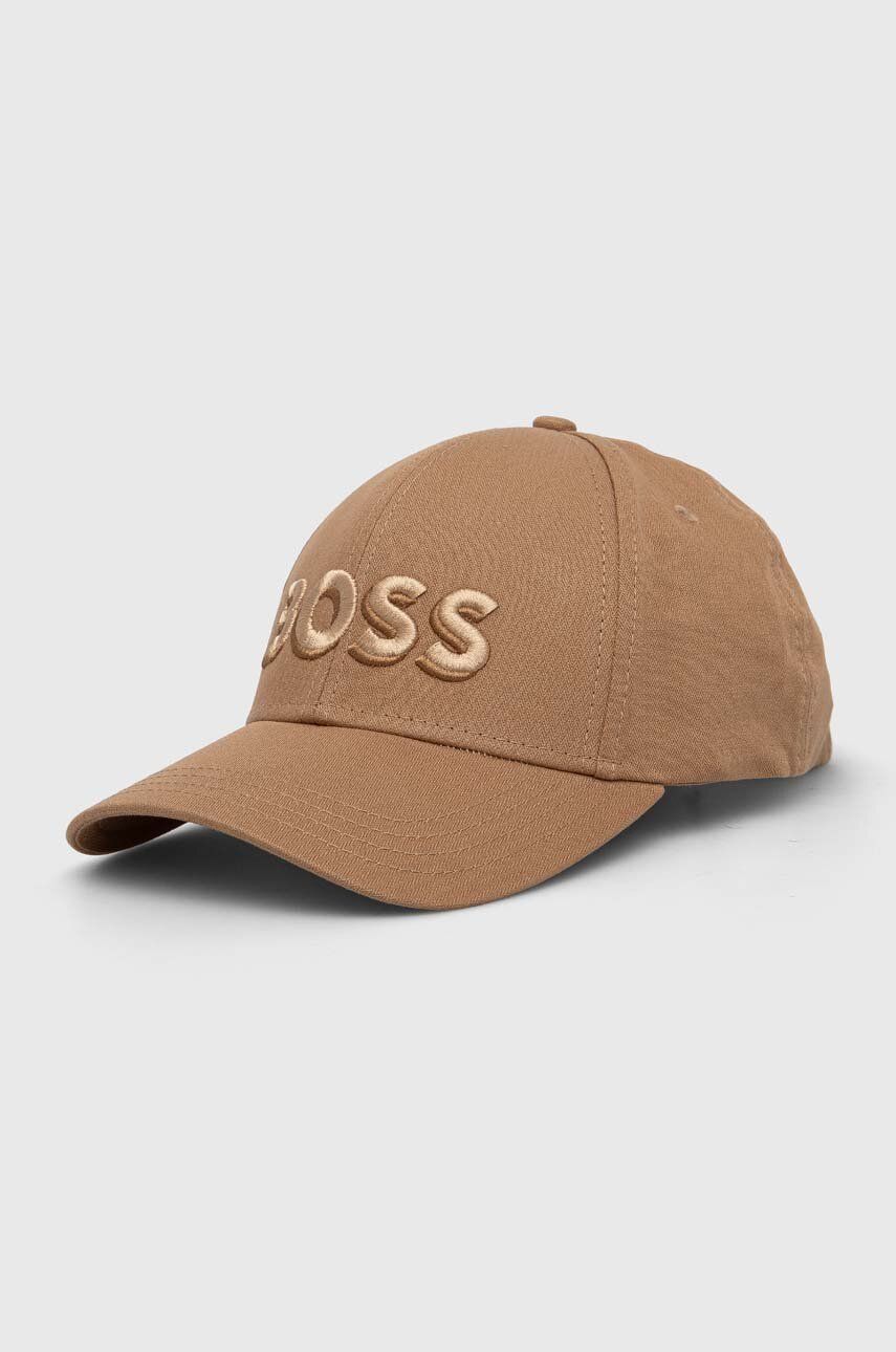 

Хлопковая кепка BOSS цвет бежевый с аппликацией