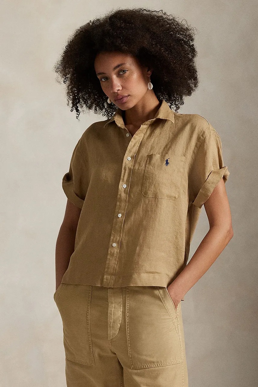 Ленена риза Polo Ralph Lauren дамска в бежово със свободна кройка с класическа яка 211965847, Бежов
Ленена риза Polo Ralph Lauren дамска в бежово със свободна кройка с класическа яка 211965847, Бежов