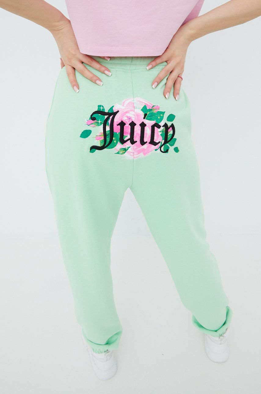 Cuvântare Logic crizantemă  Juicy Couture pantaloni de trening femei, culoarea turcoaz, cu imprimeu |  ANSWEAR.ro