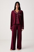 Polo Ralph Lauren piżama dwuczęściowa damska z bawełną bordowa 4P0229