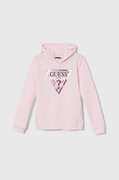 Guess bluza bawełniana dziecięca kolor różowy z kapturem z nadrukiem J83Q14 KAUG0