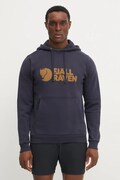 Fjallraven bluza bawełniana męska kolor granatowy z kapturem wzorzysta