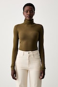 American Vintage longsleeve pentru femei din bumbac T-SHIRT ML COL ROULE verde MAS08