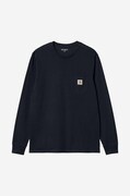 Памучна блуза с дълги ръкави Carhartt WIP AMMONITE L/S Pocket T-Shirt в тъмносиньо с изчистен дизайн