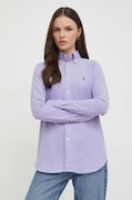 Polo Ralph Lauren camasa din bumbac femei, culoarea violet, cu guler clasic, regular, 211924258