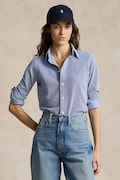 Polo Ralph Lauren Риза тип Оксфорд дамска от памук синя с изчистена шарка 211924258