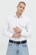 HUGO koszula bawełniana męska kolor biały slim z kołnierzykiem włoskim 50482056