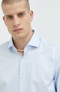 HUGO koszula bawełniana męska kolor niebieski slim z kołnierzykiem włoskim 50482056