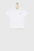 United Colors of Benetton tricouri polo din bumbac pentru copii culoarea alb, neted