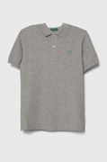 United Colors of Benetton tricouri polo din bumbac pentru copii culoarea gri, neted