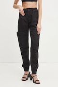 Diesel spodnie bawełniane P-RIDE-Q3 TROUSERS kolor czarny fason cargo high waist A17383.0NJBP