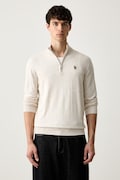 U.S. Polo Assn. sweter męski z bawełną Rich Funnel 1/4 Zip beżowy MUP2963