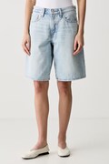 Levi's къс панталон дамски от памук SQUARE PEG син с висока талия 005LV