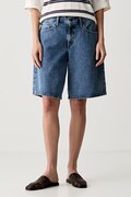 Levi's къс панталон дамски от памук SQUARE PEG син с висока талия 005LV