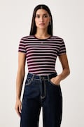 Tommy Jeans T-shirt damski bawełniany z elastanem bordowy DW0DW17383