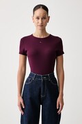 Tommy Jeans T-shirt damski bawełniany z elastanem bordowy DW0DW17383