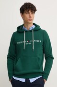 Суичър Tommy Hilfiger в зелено с качулка с апликация