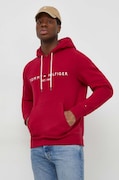 Mikina Tommy Hilfiger pánská, vínová barva, s kapucí, s aplikací, MW0MW11599