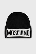 Vlněná čepice Moschino černá barva, z husté pleteniny