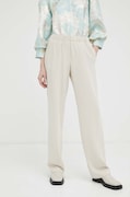 Samsoe Samsoe pantaloni femei, culoarea bej, drept, high waist