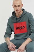 HUGO hanorac de bumbac bărbați, culoarea verde, cu glugă, imprimeu 50473168