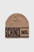 Moschino czapka wełniana kolor beżowy z cienkiej dzianiny wełniana