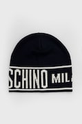 Moschino czapka wełniana kolor czarny z cienkiej dzianiny wełniana
