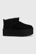 UGG cizme de zăpadă din piele întoarsă W Classic Ultra Mini Platform culoarea negru