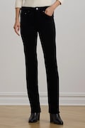 Lauren Ralph Lauren pantaloni de catifea cord femei, culoarea negru, drept, medium waist