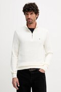 Tommy Hilfiger sweter z domieszką kaszmiru kolor beżowy lekki z półgolfem MW0MW28049