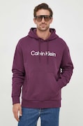 Bavlnená mikina Calvin Klein pánska, fialová farba, s kapucňou, s nášivkou