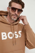 Βαμβακερή μπλούζα BOSS χρώμα: μπεζ, με κουκούλα