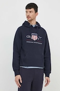 Gant bluza barbati, culoarea albastru marin, cu glugă, cu imprimeu