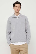 Lacoste pulover de bumbac culoarea gri, cu guler