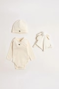 Konges Sløjd set pentru bebeluși din bumbac MATERNITY PACKAGE pachet de 3 bej KS6041