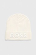 BOSS czapka wełniana kolor beżowy wełniana