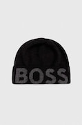 Čiapka s prímesou vlny BOSS čierna farba, z tenkej pleteniny