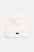 Lacoste caciula de lana culoarea alb, de lana