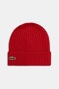 Lacoste czapka wełniana kolor czerwony z cienkiej dzianiny wełniana RB0001