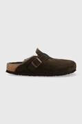 Παντόφλες σουέτ Birkenstock Boston FUR γυναικείες, χρώμα: καφέ, 1020529