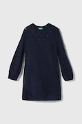 United Colors of Benetton sukienka z domieszką wełny dziecięca kolor granatowy mini prosta