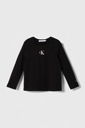 Otroška bombažna majica z dolgimi rokavi Calvin Klein Jeans črna barva