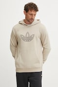 Bavlněná mikina adidas Originals Outline Hoodie pánská, béžová barva, s kapucí, s potiskem, JJ1505
