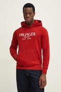 Μπλούζα Tommy Hilfiger χρώμα: κόκκινο, με κουκούλα, MW0MW35523