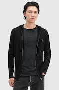 Μάλλινη μπλούζα AllSaints MODE MERINO ZIP HOOD χρώμα: μαύρο, με κουκούλα, M084KB