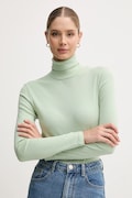 Bavlnené tričko s dlhým rukávom United Colors of Benetton modrá farba, s rolákom, 3GA2E2224
